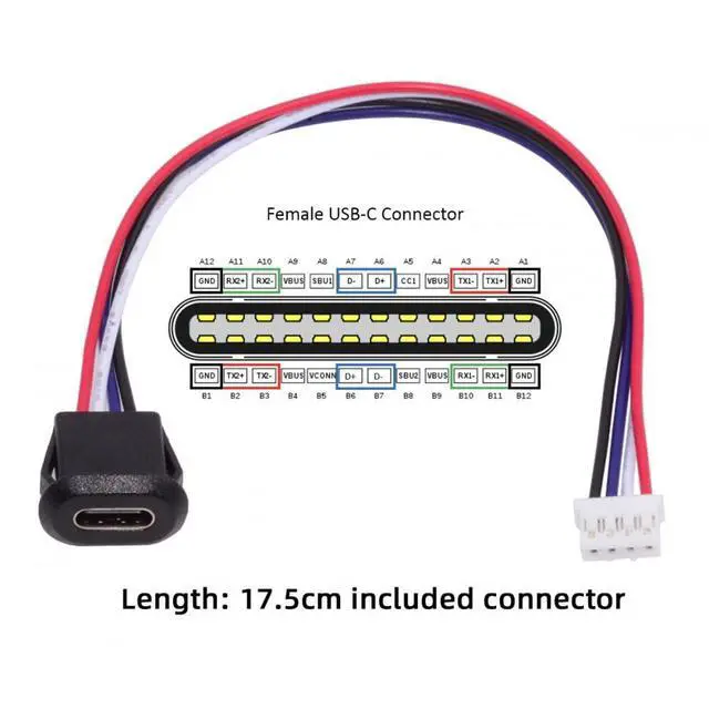 Alt view image 3 of 6 - 5pcs/Set DIY OEM Type C Female Socket to 4Pin Header Cable Pitch=2.0mm Latch Mount Type DC 5V Power