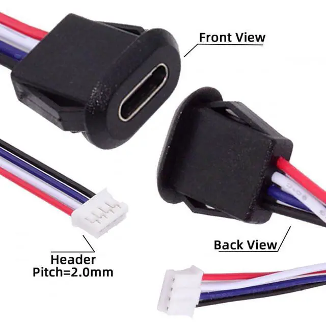 Alt view image 6 of 6 - 5pcs/Set DIY OEM Type C Female Socket to 4Pin Header Cable Pitch=2.0mm Latch Mount Type DC 5V Power