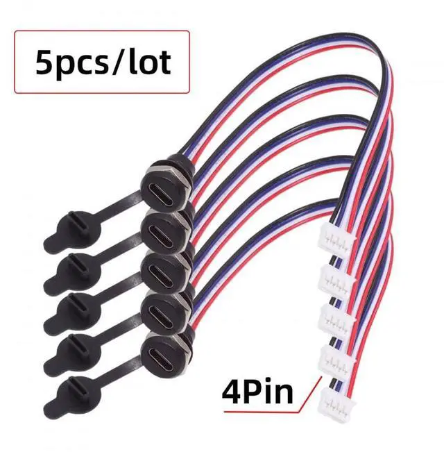 Alt view image 5 of 7 - Connector 5pcs/Set DIY OEM Type C Female Socket to 4Pin Header Cable Pitch=2.0mm Panel Mount Type DC 5V Power Data