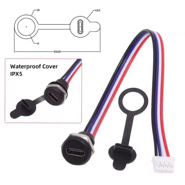 Alt view image 7 of 7 - Connector 5pcs/Set DIY OEM Type C Female Socket to 4Pin Header Cable Pitch=2.0mm Panel Mount Type DC 5V Power Data