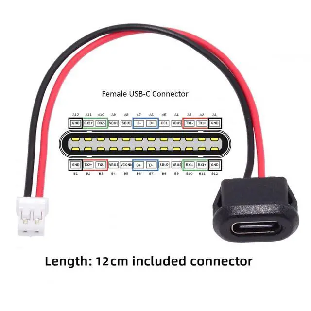 Alt view image 6 of 6 - 5pcs/Set DIY OEM Type C Female Socket to 2Pin Header Cable Pitch=2.0mm Latch Mount Type DC 5V Power
