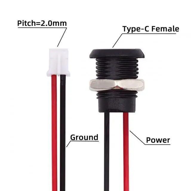 Alt view image 3 of 7 - Connector 5pcs/Set DIY OEM Type C Female Socket to 2Pin Header Cable Pitch=2.0mm Panel Mount Type DC 5V Power