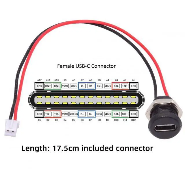 Alt view image 6 of 7 - Connector 5pcs/Set DIY OEM Type C Female Socket to 2Pin Header Cable Pitch=2.0mm Panel Mount Type DC 5V Power