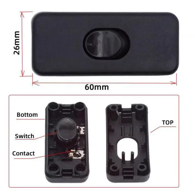 Alt view image 7 of 7 - Switch Universal Interruptor 303 Switch Cord Inline On-Off Switch DPST Control Rocker for Bedroom Table Lamp Desk Light Strip