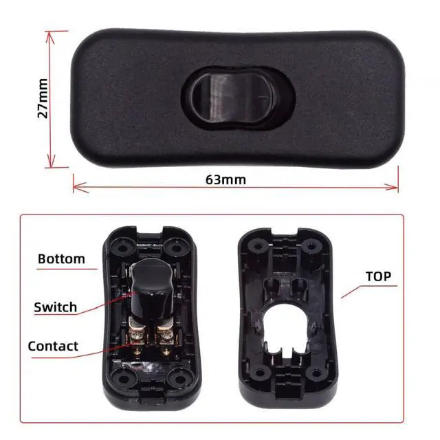 Alt view image 7 of 7 - Switch Universal Interruptor 318 Switch Cord Inline On-Off Switch DPST Control Rocker for Bedroom Table Lamp Desk Light Strip