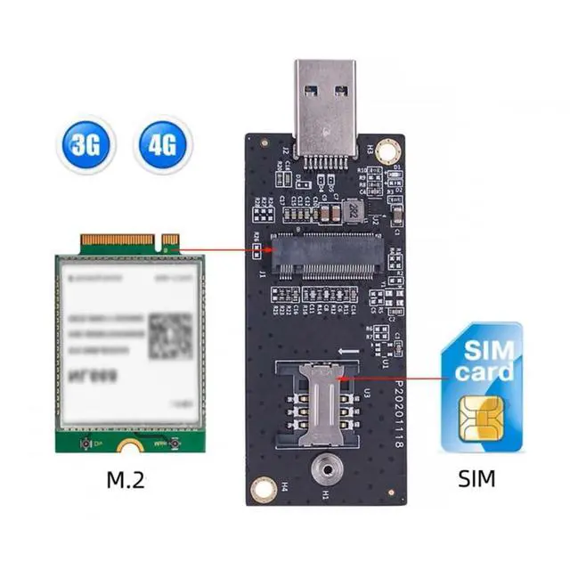 Alt view image 2 of 7 - Adapter NGFF M.2 Key-B WWAN to USB 3.0 Adapter Riser Card with SIM Slot for 3G/4G/5G LTE Wireless Module Modem Card