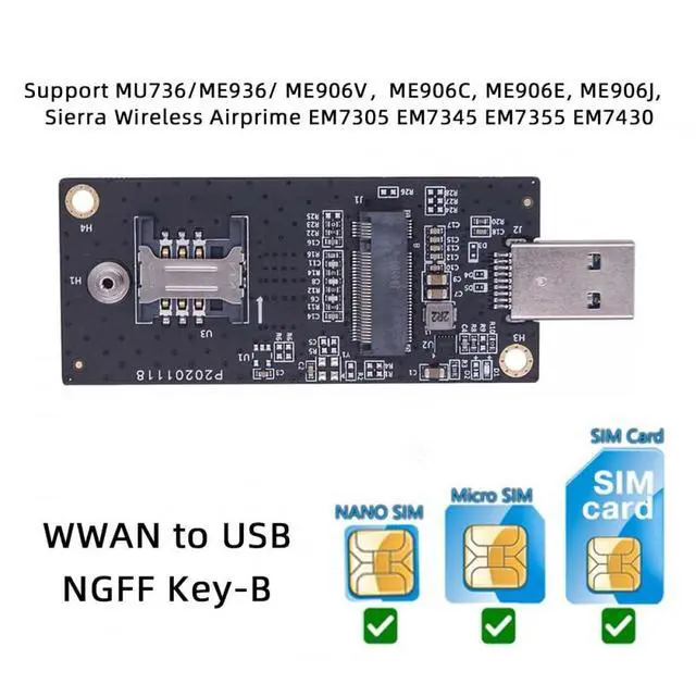Alt view image 4 of 7 - Adapter NGFF M.2 Key-B WWAN to USB 3.0 Adapter Riser Card with SIM Slot for 3G/4G/5G LTE Wireless Module Modem Card