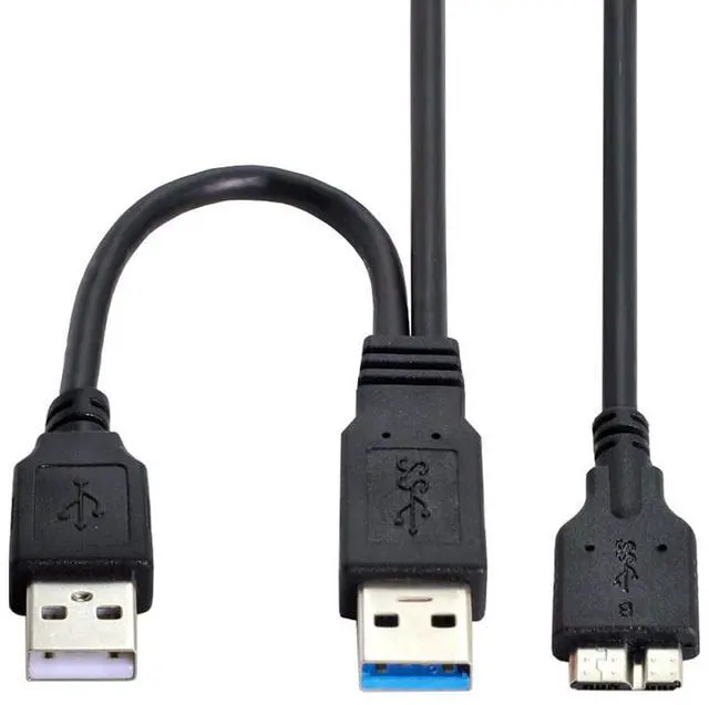 Main image of Micro USB 3.0 Power Y Cable, Dual USB3.0 Data & USB2.0 Power A Male to Micro USB 3.0 Cable with Extra Power for SSD HDD