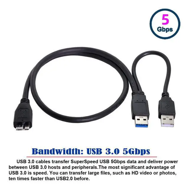 Alt view image 2 of 7 - Micro USB 3.0 Power Y Cable, Dual USB3.0 Data & USB2.0 Power A Male to Micro USB 3.0 Cable with Extra Power for SSD HDD