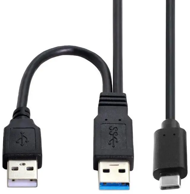 Main image of Type-C USB 3.0 Power Y Cable, Dual USB3.0 Data & USB2.0 Power A Male to USB-C USB 3.0 Cable with Extra Power for SSD HDD