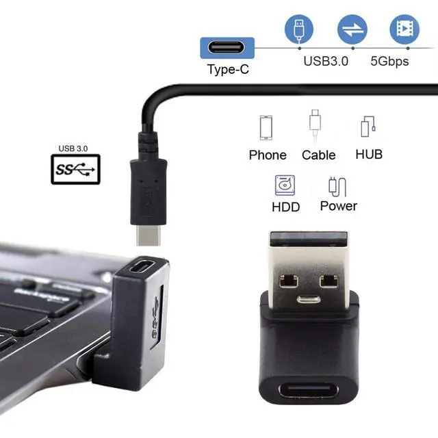 Alt view image 6 of 7 - USB-C Type C Female 90 Degree Up Angled to USB 3.0 A Male Data Adapter for Laptop Desktop