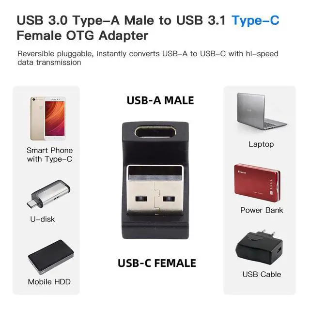 Alt view image 5 of 6 - USB-C Type C Female Up Opposite U Shape Back Angled to USB 3.0 A Male Data Adapter for Laptop Desktop