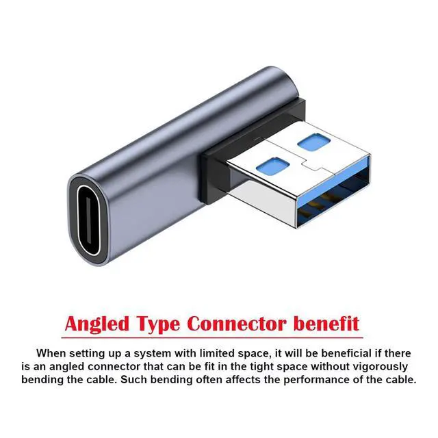 Alt view image 2 of 7 - USB-C Type C Female Low Profile 90 Degree Left Angled to USB 3.0 A Male Data Adapter for Laptop Desktop