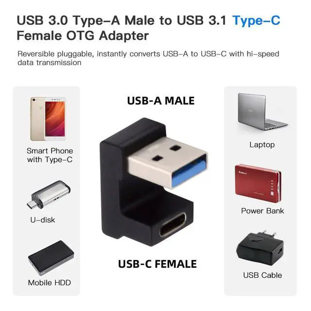 Alt view image 6 of 7 - USB-C Type C Female Opposite U Shape Back Angled to USB 3.0 A Male Data Adapter for Laptop Desktop