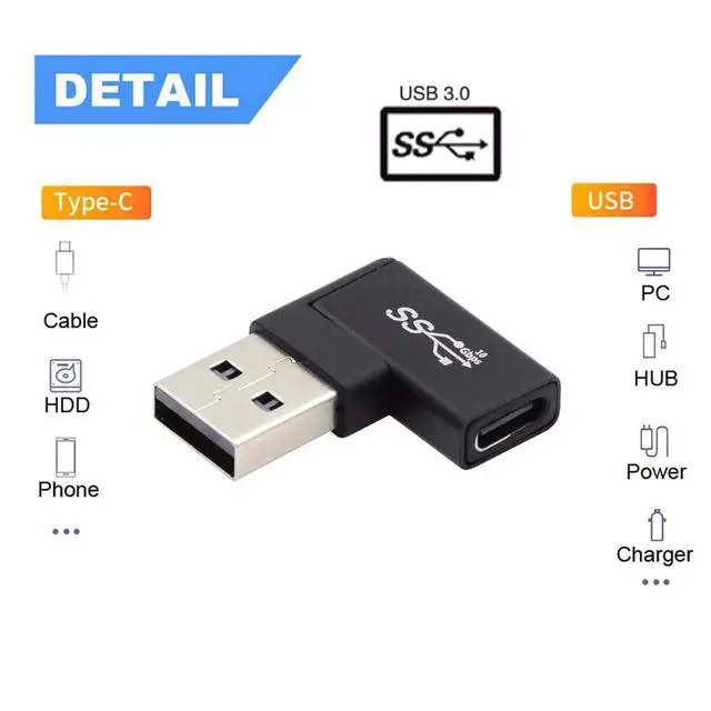 Alt view image 6 of 7 - USB-C Type C Female to USB 3.0 A Male Data Adapter Flat Horizontal 90 Degree Right Angled for Laptop Desktop