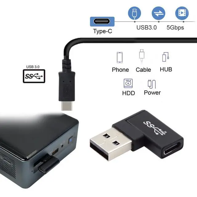 Alt view image 7 of 7 - USB-C Type C Female to USB 3.0 A Male Data Adapter Flat Horizontal 90 Degree Right Angled for Laptop Desktop
