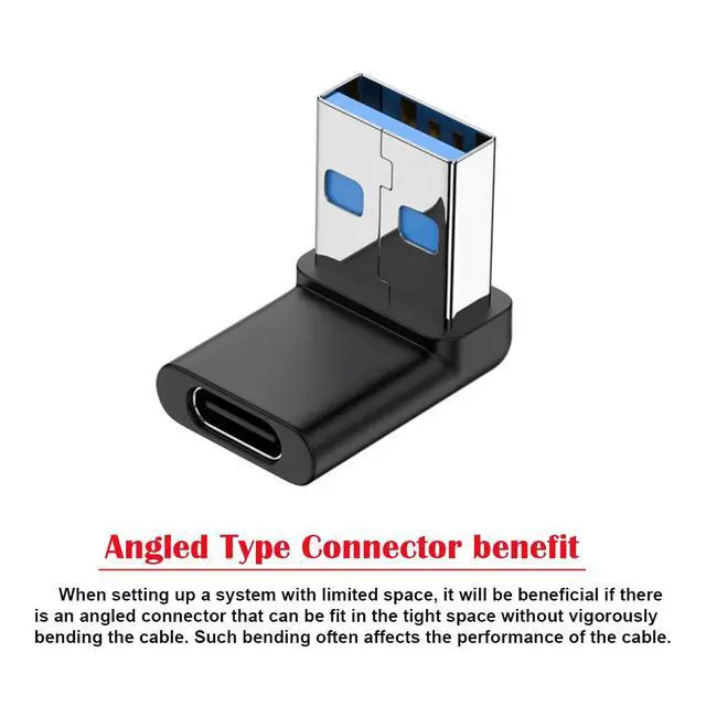 Alt view image 4 of 7 - USB-C Type C Female 90 Degree Down Angled to USB 3.0 A Male Data Adapter for Laptop Desktop