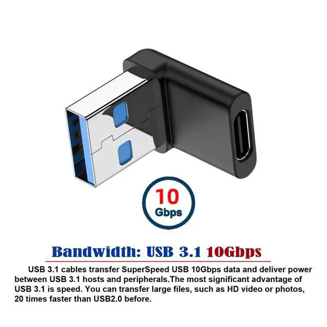 Alt view image 5 of 7 - USB-C Type C Female 90 Degree Down Angled to USB 3.0 A Male Data Adapter for Laptop Desktop