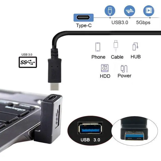 Alt view image 7 of 7 - USB-C Type C Female 90 Degree Down Angled to USB 3.0 A Male Data Adapter for Laptop Desktop