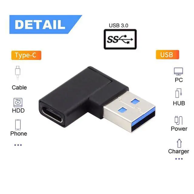 Alt view image 6 of 7 - USB-C Type C Female to USB 3.0 A Male Data Adapter Flat Horizontal 90 Degree Left Angled for Laptop Desktop