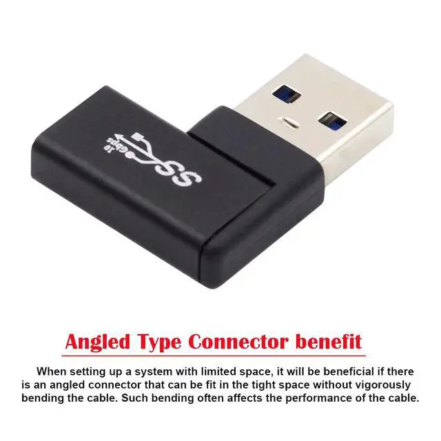Alt view image 4 of 7 - USB-C Type C Female to USB 3.0 A Male Data Adapter Flat Horizontal 90 Degree Left Angled for Laptop Desktop