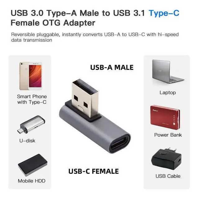 Alt view image 7 of 7 - USB-C Type C Female Low Profile 90 Degree Right Angled to USB 3.0 A Male Data Adapter for Laptop Desktop
