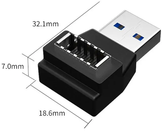 Alt view image 5 of 7 - Adapter Type-A USB3.0 Male to Type-E USB 3.1 Front Panel Header Female Motherboard Extension Data Adapter 90 Degree Angled