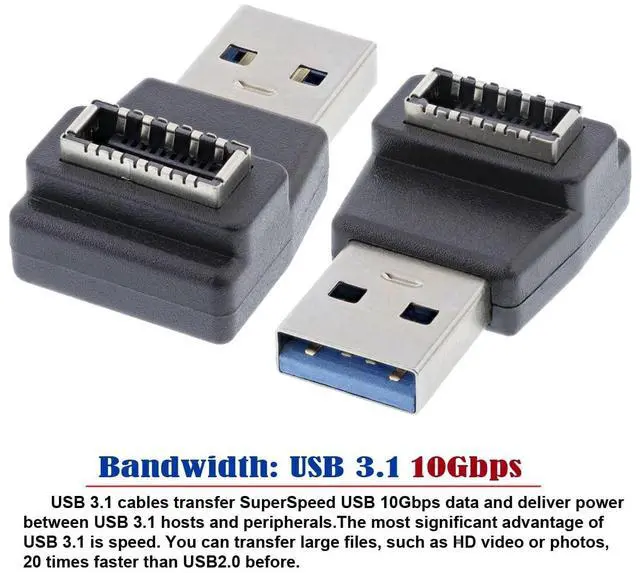 Alt view image 6 of 7 - Adapter Type-A USB3.0 Male to Type-E USB 3.1 Front Panel Header Female Motherboard Extension Data Adapter 90 Degree Angled