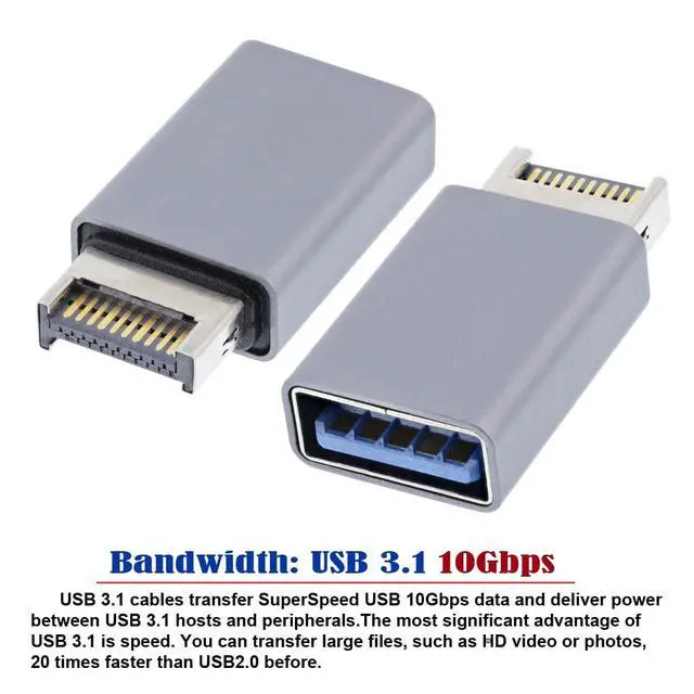 Alt view image 3 of 7 - Adapter USB 3.1 Front Panel Header Male Type-E to Type-A USB3.0 Female Motherboard Extension Data Adapter
