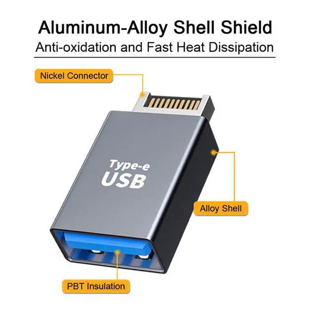Alt view image 7 of 7 - Adapter USB 3.1 Front Panel Header Male Type-E to Type-A USB3.0 Female Motherboard Extension Data Adapter