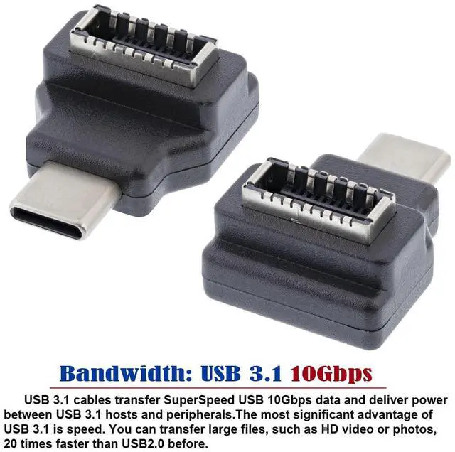 Alt view image 6 of 7 - Adapter Type-C USB-C Male to Type-E USB 3.1 Front Panel Header Female Motherboard Extension Data Adapter 90 Degree Angled