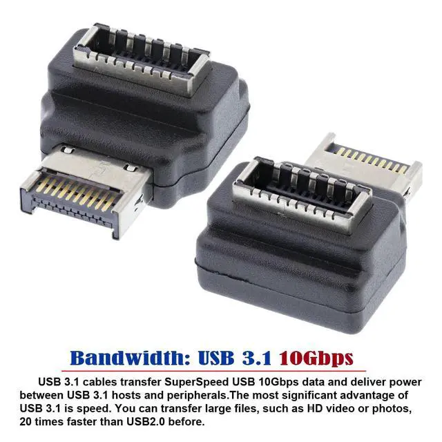 Alt view image 6 of 7 - Adapter 20pin Type-E Male to Type-E USB 3.1 Front Panel Header Female Motherboard Extension Data Adapter 90 Degree Angled