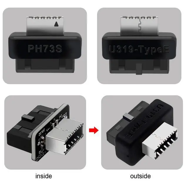 Alt view image 3 of 7 - Adapter 20pin USB3.0 Header Male to Type-E USB 3.1 Front Panel Female Motherboard Extension Data Adapter Vertical Type