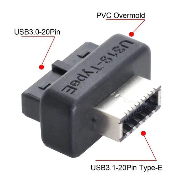 Alt view image 7 of 7 - Adapter 20pin USB3.0 Header Male to Type-E USB 3.1 Front Panel Female Motherboard Extension Data Adapter Vertical Type