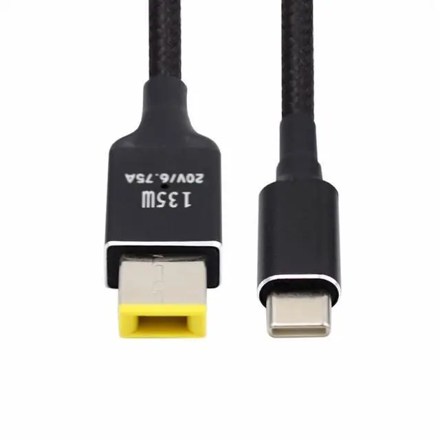 Alt view image 2 of 7 - Cable Type-C USB-C 135W to DC Rectangle 11.0 * 4.5mm Power PD Charge Cable for Thinkpad X1 Legion Y7000P Laptop DC20V 6.25A