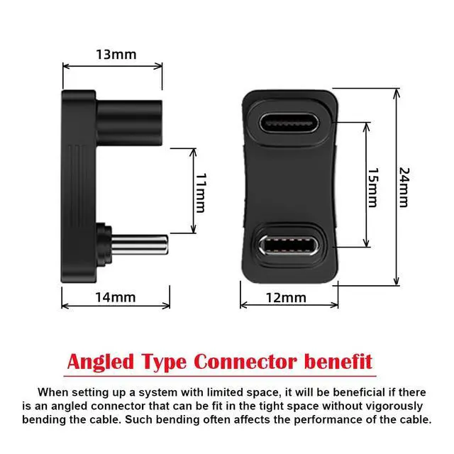 Alt view image 3 of 7 - 10Gbps USB3.0 Type C Male to Female Power Data Video Adapter Opposite U Shape Back Angled Compatible with Deck Phone Laptop