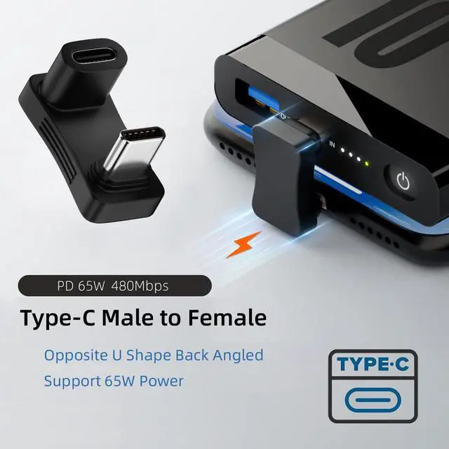 Alt view image 5 of 7 - 10Gbps USB3.0 Type C Male to Female Power Data Video Adapter Opposite U Shape Back Angled Compatible with Deck Phone Laptop