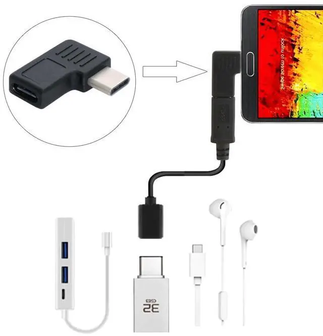 Alt view image 5 of 7 - 90 Degree Left Right Angled Reversible USB 3.1 Type-C Male to Female Extension Power Data Video Adapter for Laptop Phone