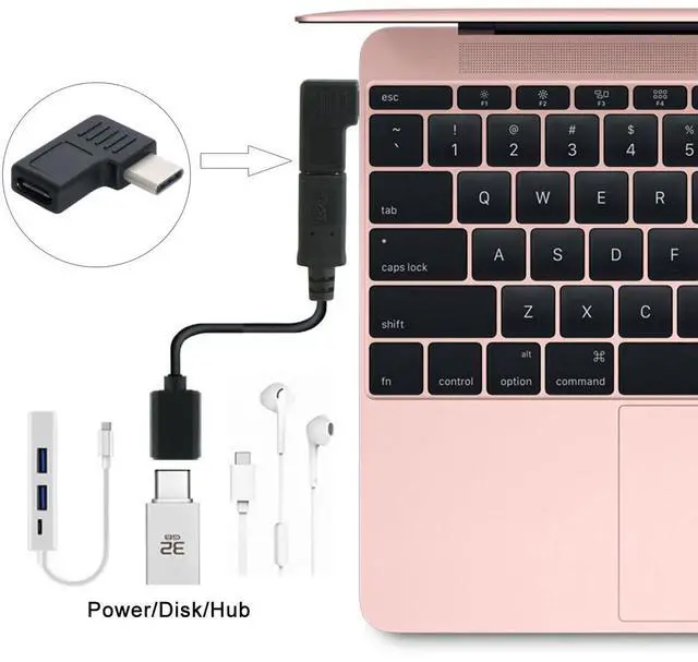 Alt view image 6 of 7 - 90 Degree Left Right Angled Reversible USB 3.1 Type-C Male to Female Extension Power Data Video Adapter for Laptop Phone