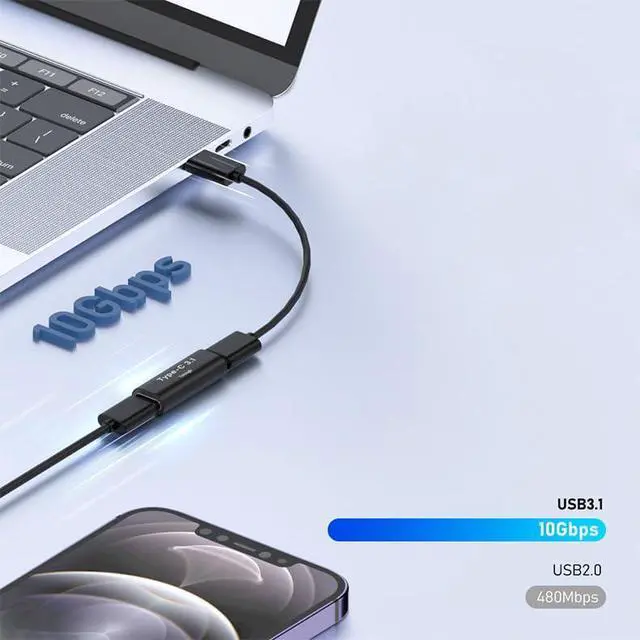 Alt view image 3 of 6 - 10Gbps USB 3.1 Type-C Female to Female Extension Power Data Video Adapter Reversible for Laptop Phone