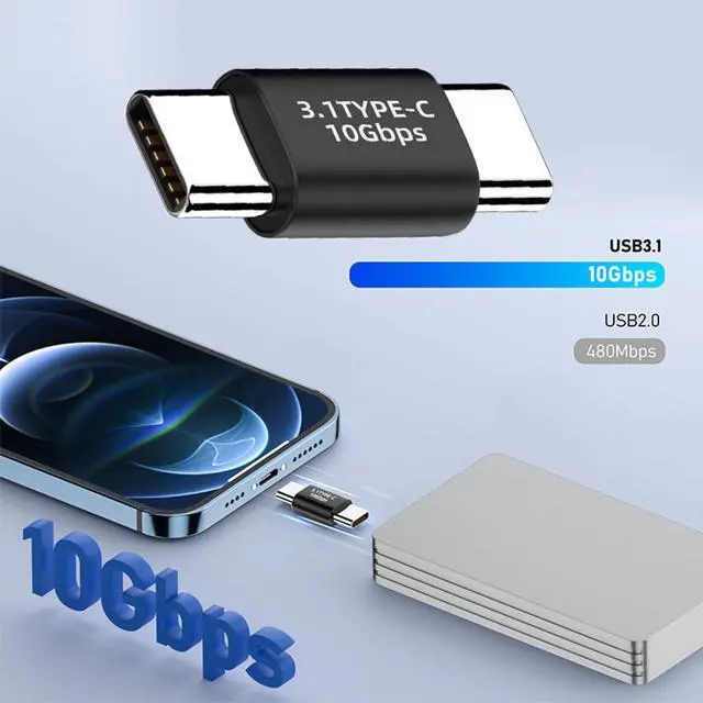 Alt view image 2 of 5 - 10Gbps USB 3.1 Type-C Male to Male Extension Power Data Video Adapter Reversible for Laptop Phone
