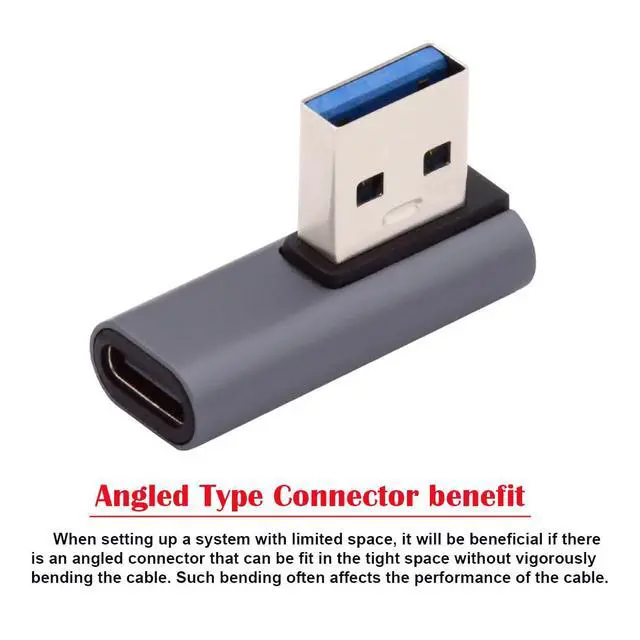 Alt view image 5 of 7 - USB-C Type C Female Low Profile 90 Degree Left Angled to USB 3.0 A Male Data Adapter for Laptop Desktop