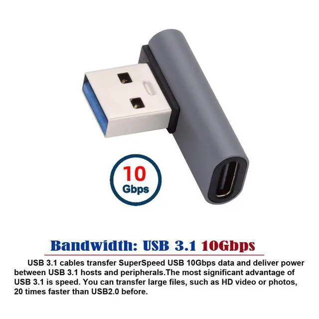 Alt view image 6 of 7 - USB-C Type C Female Low Profile 90 Degree Left Angled to USB 3.0 A Male Data Adapter for Laptop Desktop