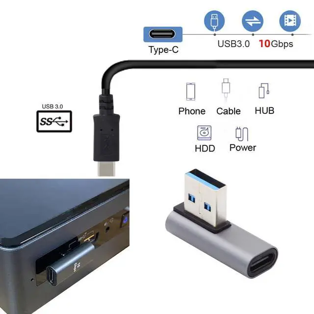 Alt view image 7 of 7 - USB-C Type C Female Low Profile 90 Degree Left Angled to USB 3.0 A Male Data Adapter for Laptop Desktop
