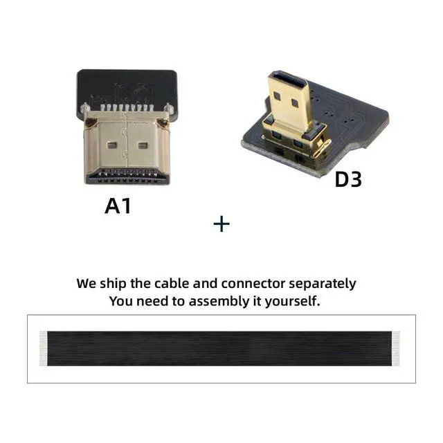 Alt view image 2 of 7 - Cord Ultra Slim HDMI Male to Angled Micro HDMI Male Extension FPC Flat Cable 1080P for FPV HDTV Multicopter Aerial Photography A1-D3 (20cm)