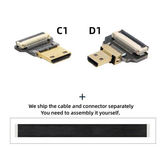 Alt view image 2 of 7 - Cord Ultra Slim Straight Mini HDMI Male to Straight Micro HDMI Male Extension FPC Flat Cable 1080P for FPV HDTV Multicopter Aerial Photography C1-D1 (80cm)