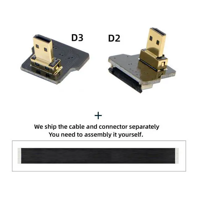 Alt view image 2 of 7 - Cord Ultra Slim Down Angled Micro HDMI Male to Up Angled Micro HDMI Male Extension FPC Flat Cable 1080P for FPV HDTV Multicopter Aerial Photography D2-D3 (10cm)