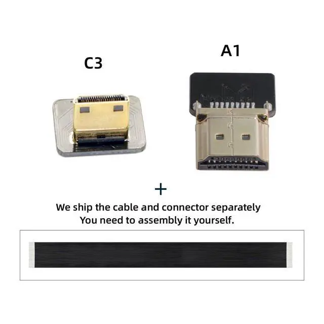 Alt view image 2 of 7 - Cord Ultra Slim HDMI Male to Angled Mini HDMI Male Extension FPC Flat Cable 1080P for FPV HDTV Multicopter Aerial Photography A1-C3 (10cm)