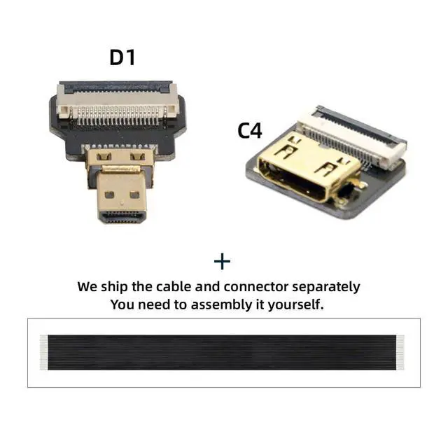 Alt view image 2 of 7 - Cord Ultra Slim Micro HDMI Male to Mini HDMI Female Extension FPC Flat Cable 1080P for FPV HDTV Multicopter Aerial Photography D1-C4 (20cm)