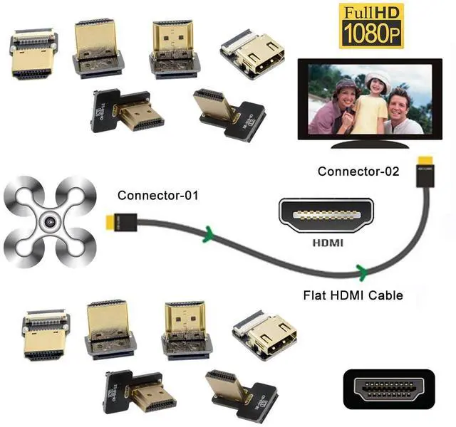 Alt view image 7 of 7 - Cord Ultra Slim Micro HDMI Male to Angled Micro HDMI Male Extension FPC Flat Cable 1080P for FPV HDTV Multicopter Aerial Photography D3-D3 (10cm)